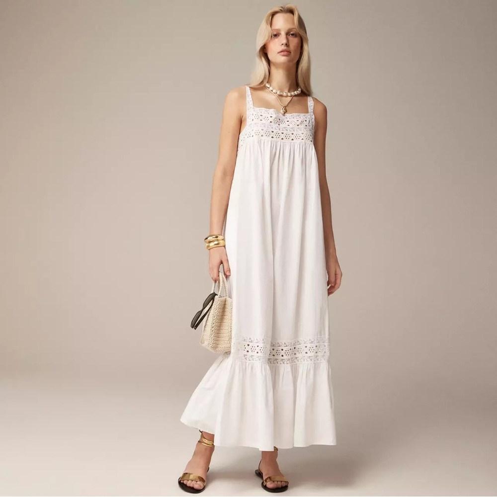 NWT J. Crew XXL White Athena Cotton Poplin Eyelet Ruffle Beach Maxi Dress
